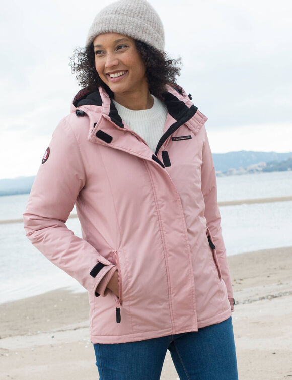Parka imperméable doublée polaire unie (rose grisé) Parka imperméable doublée polaire unie (rose grisé)